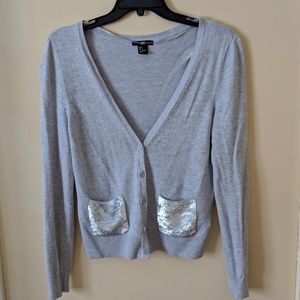 H&M Gray Cardigan with Silver Sequined Pockets